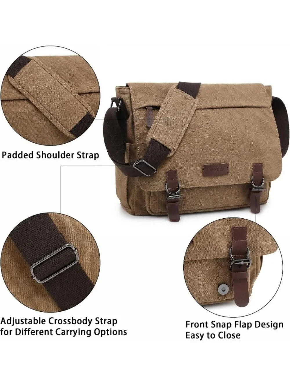 Large Vintage Canvas Messenger Bag - Travel Crossbody Purse for 15